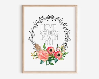 Home Is Wherever I'm With You | Watercolor Floral Digital Printable