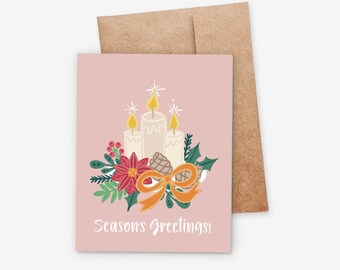 6 PK Season's Greetings Cards + Envelopes | Hand Illustrated | Blank Inside 4.25X5.5"