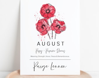 August Birth Flower Poppy Art Print | Watercolor Floral Birth Month Gift