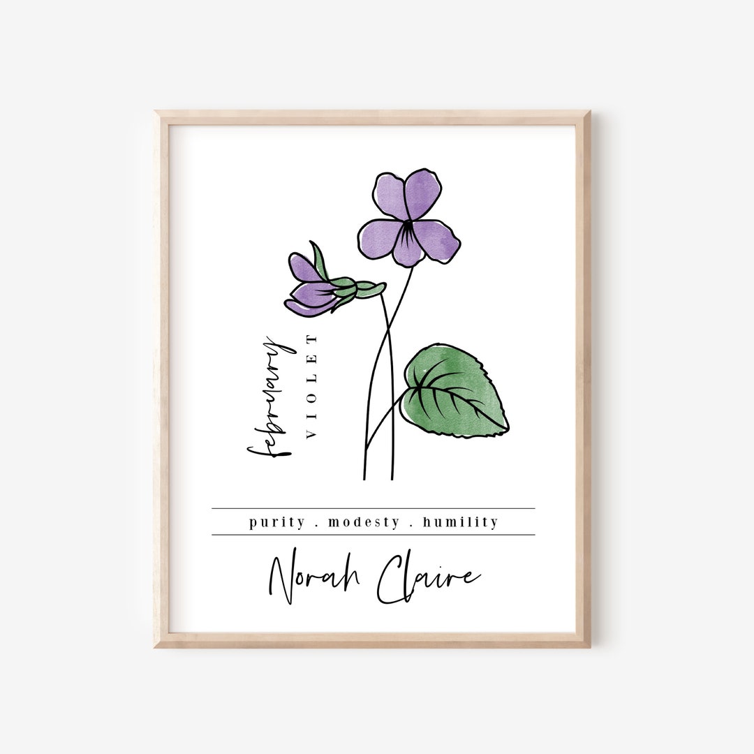 Custom Name February Birth Flower Violet | Personalized Digital ...