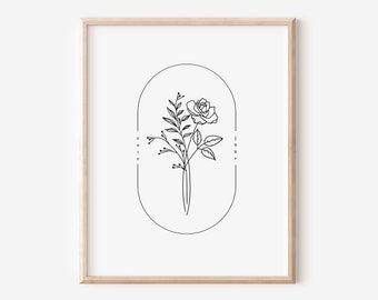 June Birth Flower Rose | Oval Frame Simple Art Printable