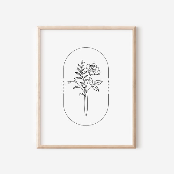June Birth Flower Rose | Simple Line Art Printable | Floral Wall Decor