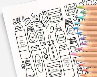 Self Love Spa Positive Affirmations Coloring Page | Hand-Drawn Coloring Page Print & Color | Digital Printable