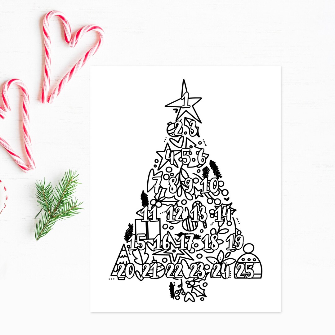 Christmas Countdown Advent Coloring Page | Festive Decor Digital