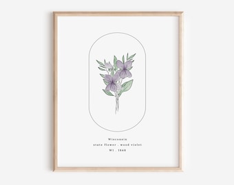 Wisconsin State Flower | Wood Violet Watercolor Floral Art Printable
