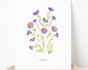 Painted Aster Print 3 Options | Hand Painted Watercolor Art | September Birth Flower