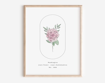 Washington State Flower | Coast Rhododendron Watercolor Floral Art Printable