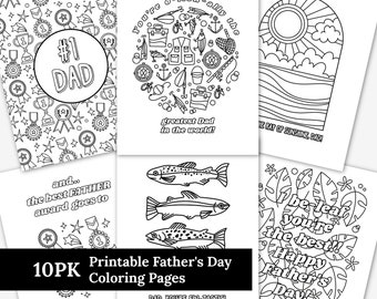 10 Father's Day Printable Coloring Pages | Illustrated Fishing Camping Awards & Medals Coloring Sheets
