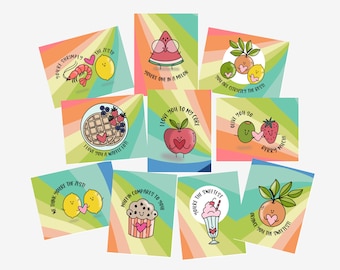 10 Pk Punny Valentines Cards with Envelopes - Blank Love Notes - Food, Love, Humor
