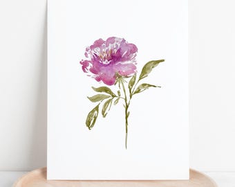 Hand Painted Flower | Blooming Peony Art Print | Floral Wall Decor