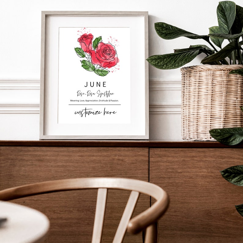 June Birth Month Flower Rose Personalized Art Digital Printable Garden Inspired Gift for Mom image 3