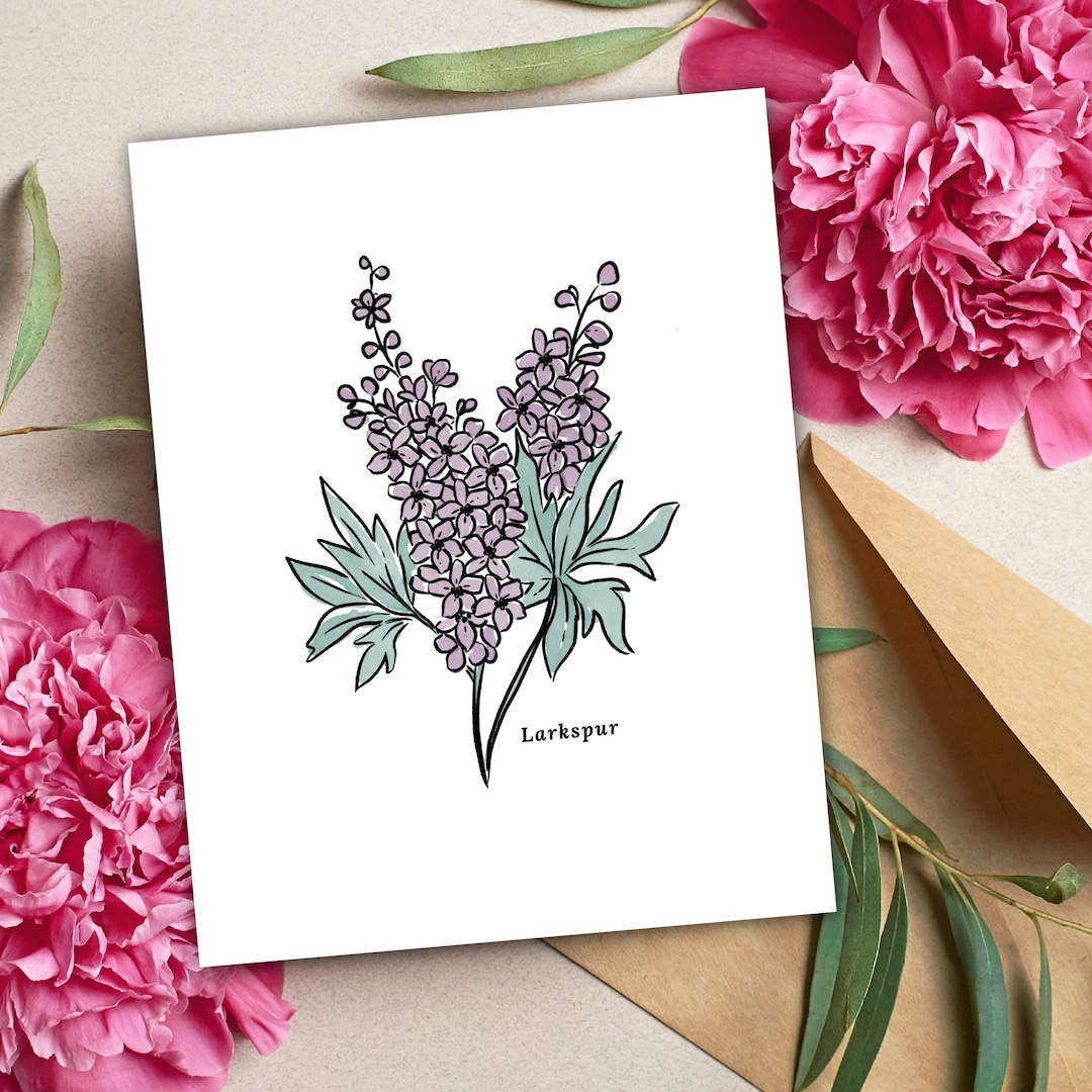 Larkspur Delphinium Illustration | Unframed Art Print Watercolor ...