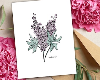 Larkspur Delphinium Illustration | Unframed Art Print Watercolor Sketched Drawing Floral Accent Wall Decor