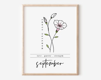 September Morning Glory Birth Flower Digital Art Printable | Floral Inspired Gift for Sept Birthday