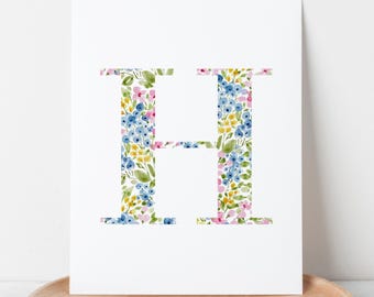 Wildflower Acres Monogram Initial Printable | Hand Painted Letter Instant Wall Decor
