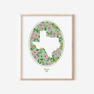 Texas State Floral bedruckbar | Waldblumenmuster | Hochzeitsgeschenk Kinderzimmer Büro Wand Galerie Dekor