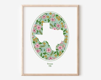 Texas State Floral Printable | Forest Floral Pattern | Wedding Gift Nursery Office Wall Gallery Decor