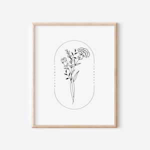 Januar Geburtsblume Nelke | Einfache Linie Art Printable | Blumen Wand Dekor