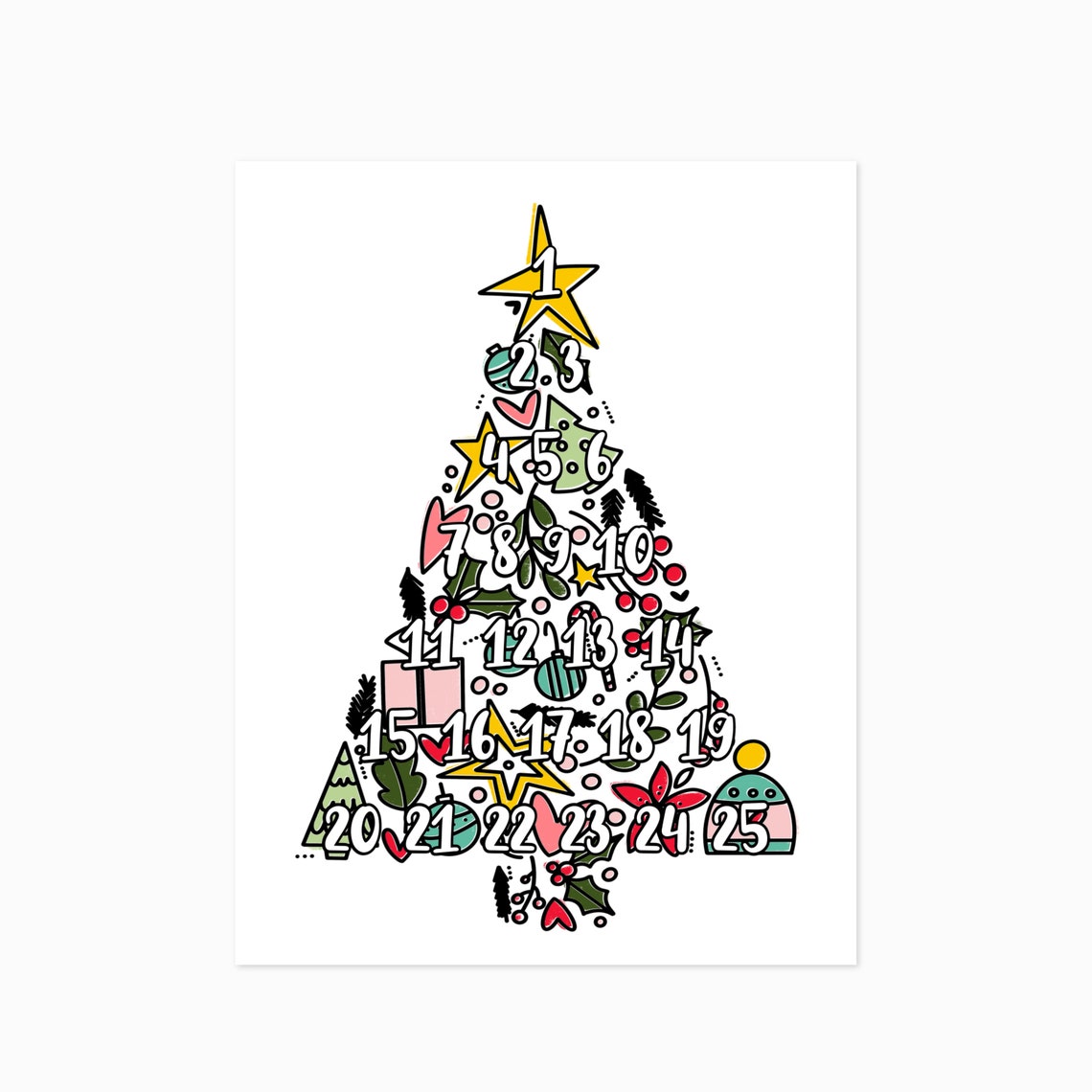 Christmas Countdown Advent Coloring Page Festive Decor | Etsy