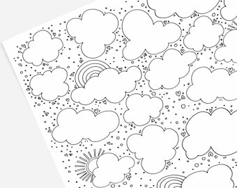 Clouds and Rainbows | Hand-Drawn Coloring Page Print & Color