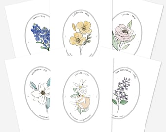 USA State Flower Cameo Art Print | Watercolor Floral Wall Decor | Unframed Floral Gift