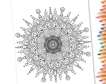 Mandala Flower Coloring Page | Hand-Drawn Zen Digital Print & Color