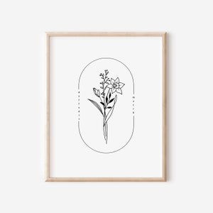 March Birth Flower Daffodil | Oval Frame Simple Art Printable | Garden Inspired Birthday Gift