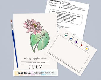 Birth Flower Watercolor Paint Kits in Bulk | All In One Art Set - Outline, Brush & Palette | 27 Options
