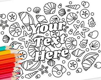 Personalized Text Seashell Printable Coloring Page | Hand-Drawn Coloring Sheet for Birthday Wedding Activity Fundraisers Family Reunions