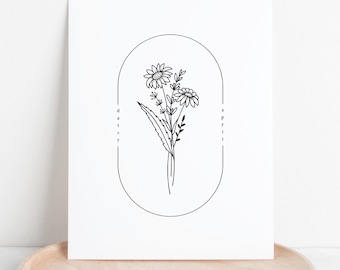 April Birth Flower Daisy | Simple Floral Printable | Nursery Art Birthday Gift Remembrance Keepsake