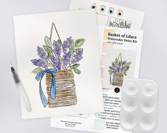 Basket of Lilacs Watercolor Paint Kit | All In One Art Set Gift, Family Paint Party, Date Night