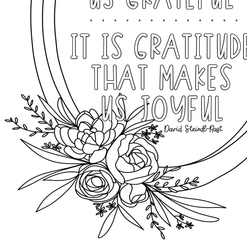 Gratitude Coloring Page Hand-drawn Coloring Page Print & | Etsy