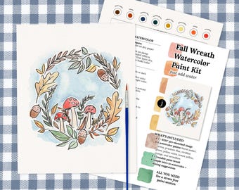 Fall Wreath Watercolor Paint Kit | Pick Your Pack | Pre-Sketched Autumn Art Set for Paint Night
