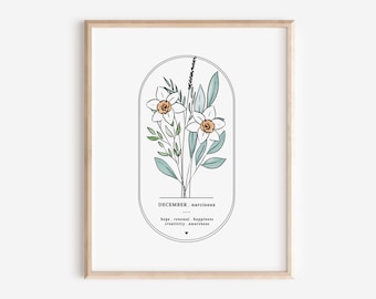December Birth Flower Narcissus | Arch Oval Frame Simple Art Printable