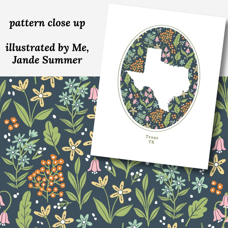 Texas Repeating Vector Texas State Floral Printable | Forest Floral Pattern | Wedding Gift ...