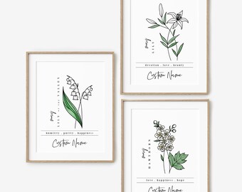May Birth Flower Unframed Art Print | Personalized Name Custom Floral Illustration Wall Decor Birthday Gift