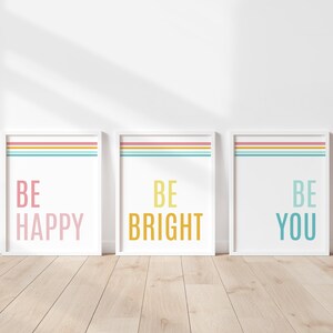 Be Happy Be Bright Be You | Trio Digital Printables | Colorful Triptych Art Cards