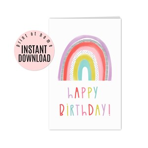 Happy Birthday Card Printable Watercolor Rainbow Digital - Etsy