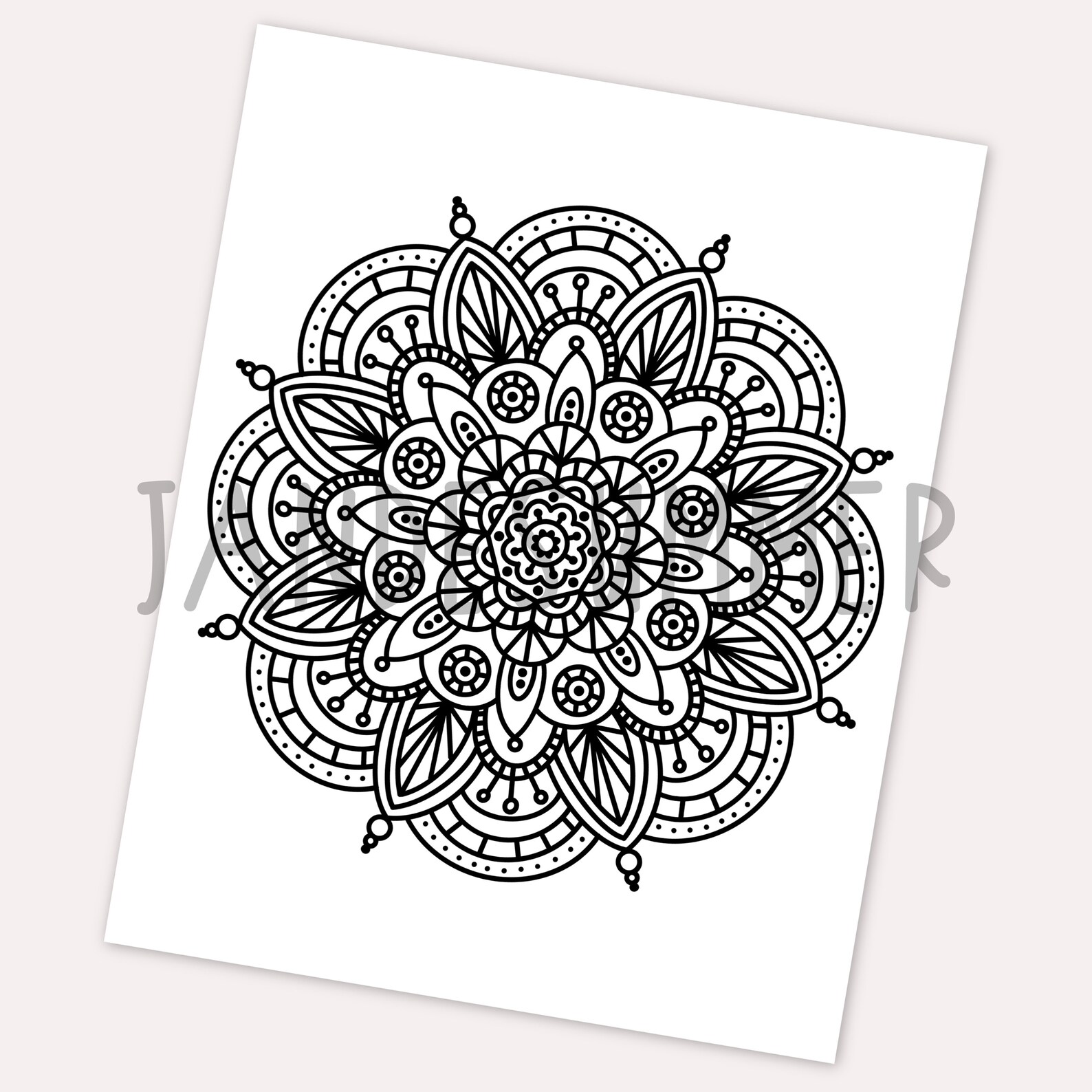 Mandala Jewel Blossom Hand-drawn Coloring Page Print &amp; Color | Etsy