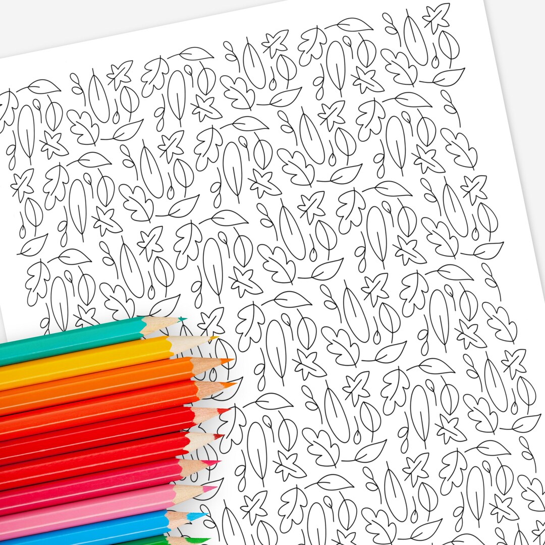 Fall Leaves Printable Coloring Page | Autumn Themed Nature Inspired Zen ...