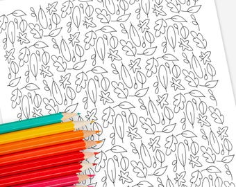 Fall Leaves Printable Coloring Page | Autumn Themed Nature Inspired Zen Coloring