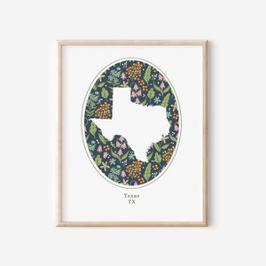 Texas State Floral bedruckbar | Waldblumenmuster | Hochzeitsgeschenk Büro Dekor DIY Familie Galleriewand