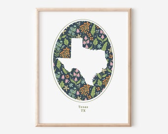 Texas State Floral Printable | Forest Floral Pattern | Wedding Gift Office Decor DIY Family Gallery Wall