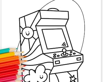 Retro Arcade Game Coloring Page Digital Printable | Nostalgic Gamer + Color Tester Pages