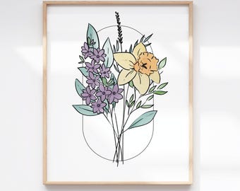 Birth Flower Art Print for Couples | Custom 4th Anniversary Floral Gift