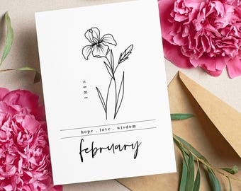 February Birth Flower Iris | Black & White Art Printable | Birth Month Gift
