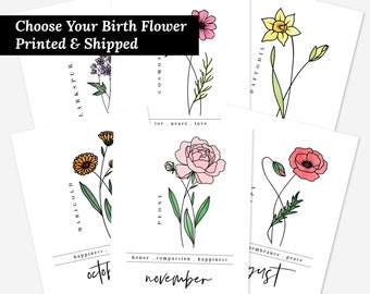 Choose Your Birth Flower | Printed & Shipped Art Prints | Simple Floral Line Art Printable | Best Birthday Gift