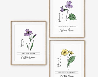 February Birth Flower Unframed Art Print | Personalized Name Custom Floral Illustration Wall Decor Birthday Gift