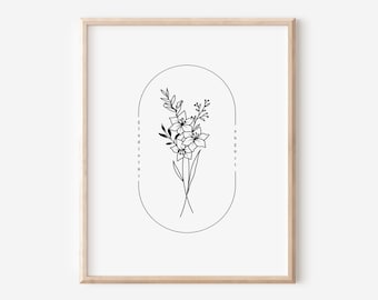August Birth Flower Gladiolus | Oval Frame Simple Art Printable