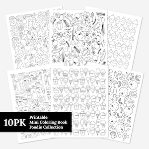 10 Pk Foodie Printable Coloring Book 10Pk Coloring Pages | Hand-Drawn Digital Coloring Book | Adult Zen Calming Color Activity Time